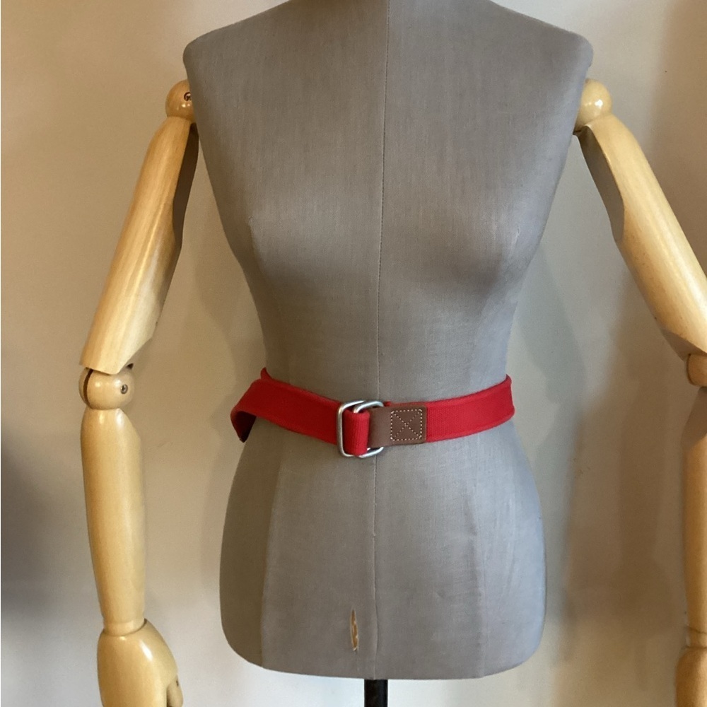 Lands’ End Cotton & Leather Belt, red, size small